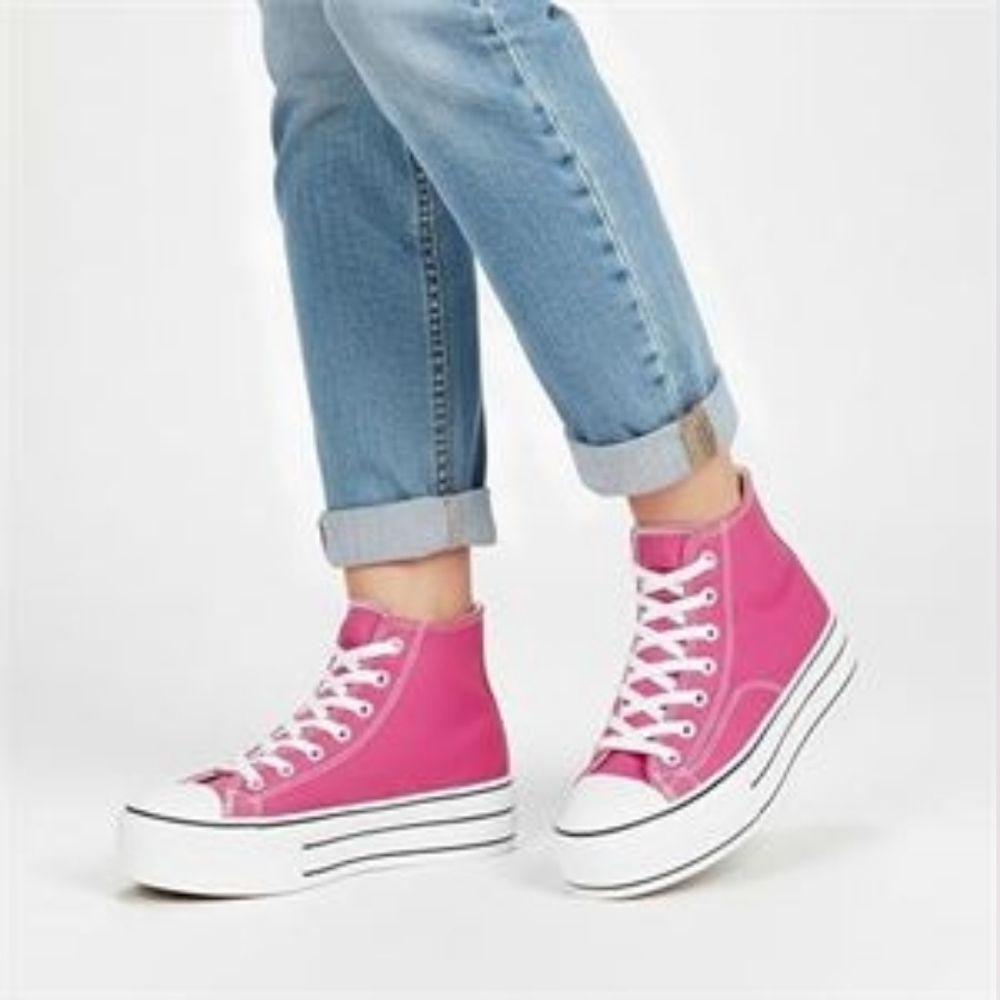 Bright Pink High-Top Women's Platform Sneakers Size 6 NIB